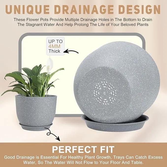 Plant Pots 10/9/8/7.5/7 inch Flower Pots with Multi Mesh Drainage Holes, Planters for Indoor Outdoor Garden Plants and Flowers. (Gray) by GreenHaven Gardens