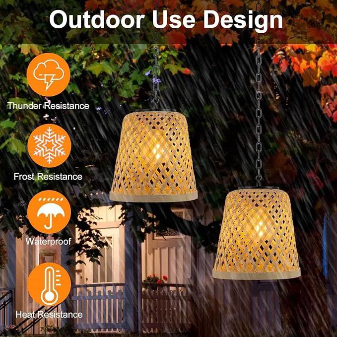pearlstar Solar Hanging Lanterns Outdoor Gazebo Lights Rattan Woven Chandelier Solar Lamp Waterproof Outside for Porch Garden Patio Yard Farmhouse Decoration, 2Pack by GreenHaven Gardens