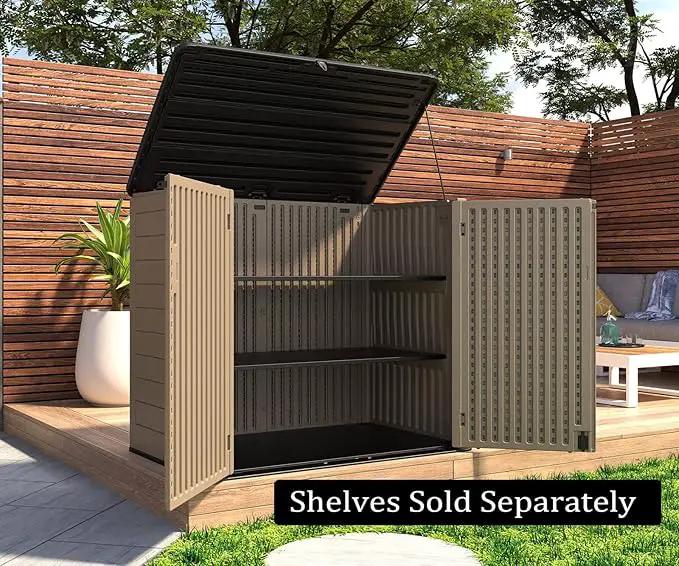 HOMSPARK Storage Shed Weather Resistance, Multi-Purpose Outdoor Storage Cabinet for Backyards and Patios, Horizontal Storage Shed for Lawnmower, Patio Accessories (Coffee, X Large - 48 cu.ft) by GreenHaven Gardens