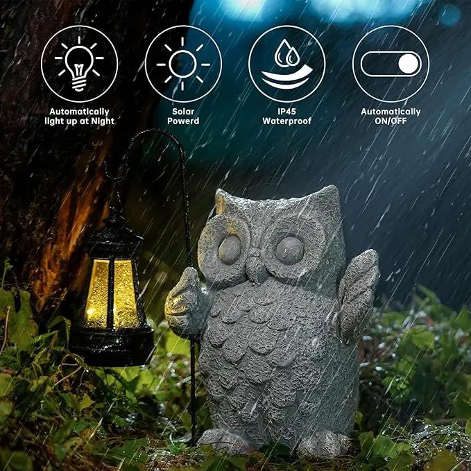 Solar Garden Statue Owl Figurine，Outdoor Garden Decor with Solar LED Lights for Patio,Balcony,Yard, Lawn-Unique Holiday Gifts for Women, Mom by GreenHaven Gardens