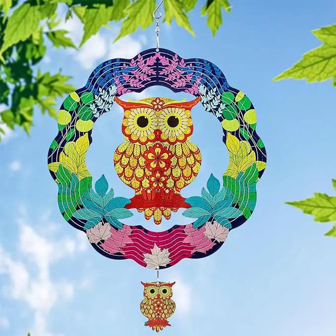 TUOKING Owl Wind Spinners Outdoor Metal 3D Hanging Art Wind Spinner 12 Inch Stainless Steel for Yard and Garden Decoration Worth Gift for Women by GreenHaven Gardens