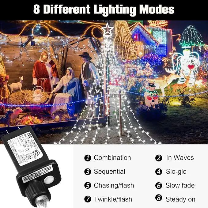 Christmas Decorations Star String Lights, 320 LED Waterfall Tree Lights with 13" Topper Star 8 Lighting Modes Indoor Outdoor Decorative for New Year, Holiday, Wedding, Party by GreenHaven Gardens