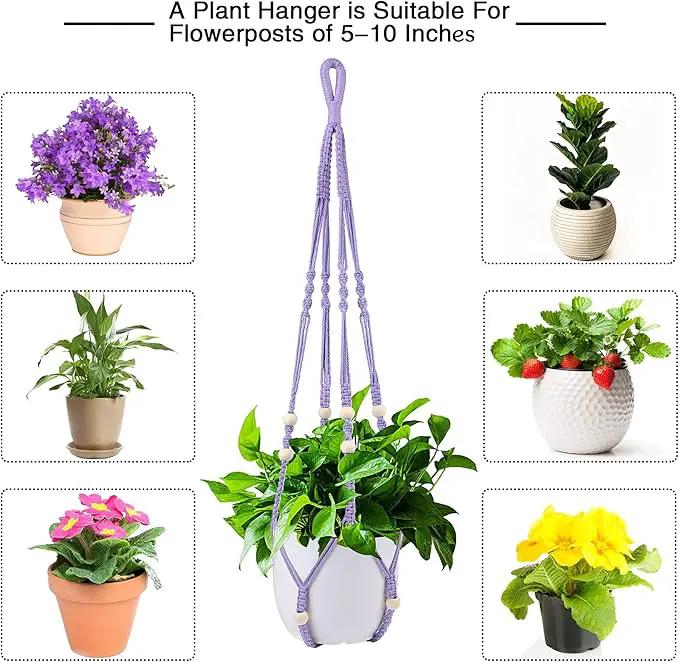 Augshy Macrame Hanging Planter, Hanging Planters for Indoor Outdoor Home Decor, Hanging Plant Holder No Tassels Set of 2 with 4 Hooks by GreenHaven Gardens