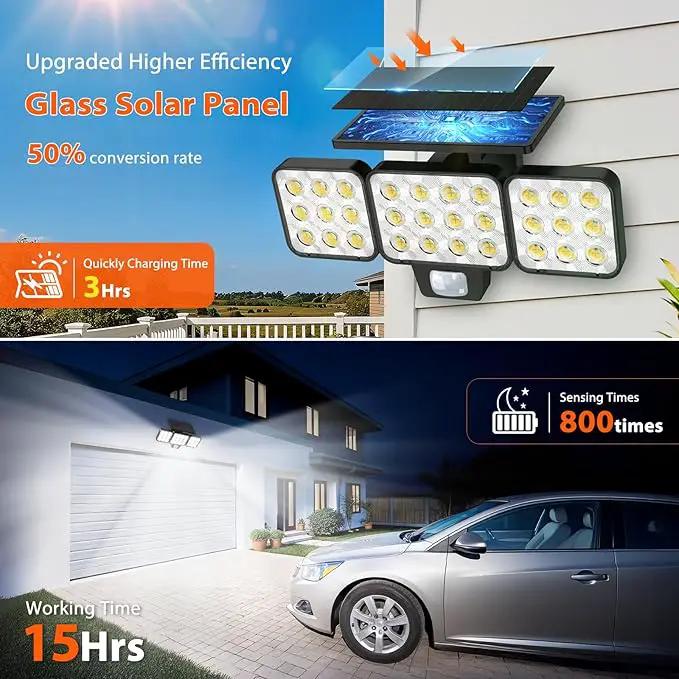 WdtPro 2025 Solar Lights Outdoor Flood Light, 3500LM Bright Motion Sensor Outdoor Lights, 3 Heads & Upgrade Glass Panel, LED Solar Powered Security Light Spotlights Waterproof for Outside Yard-2Pack by GreenHaven Gardens