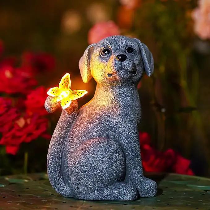 Garden Decor Solar Dog Statues: Outdoor Sculptures with Glowing Butterfly for Lawn Ornaments Yard Art Porch Patio Balcony - Gifts for Mom Grandma Women by GreenHaven Gardens