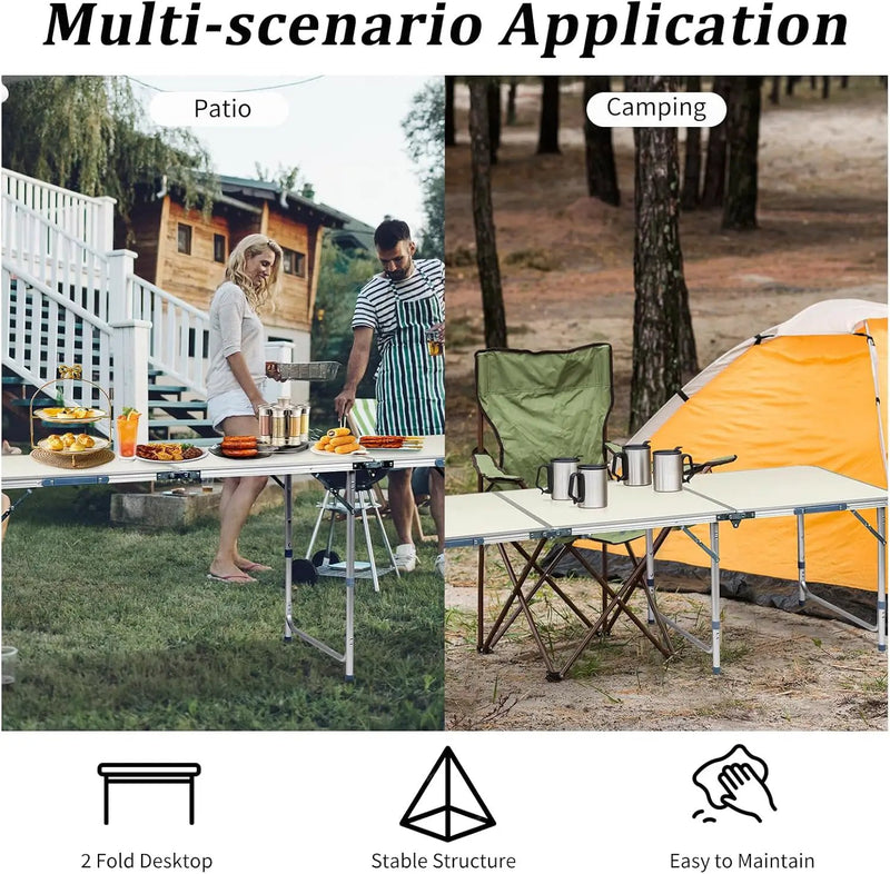 Outvita 6ft Portable Folding Camping Table, Outdoor Waterproof Adjustable Height Table, Aluminum Lightweight Suitcase Foldable Table for Picnic BBQ Beach Dining by GreenHaven Gardens