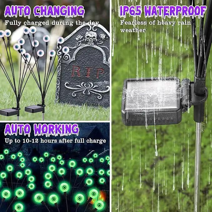 ASMAD Halloween Decorations Outdoor Solar Scary Eyeball Lights, 4Pack 32LEDs Green Eyeball Swaying Firefly Light, Waterproof Halloween Path Lights for Garden/Yard/Patio/Party Decor by GreenHaven Gardens