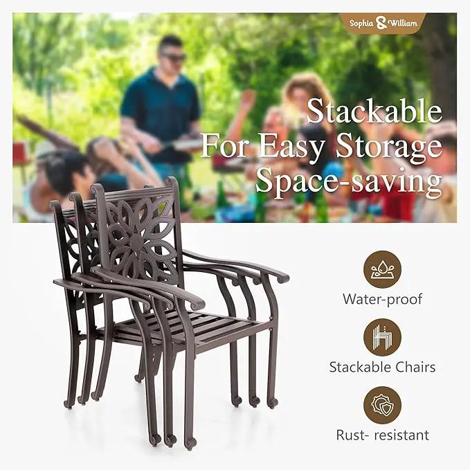 Sophia & William 7 Pieces Cast Aluminium Patio Dining Set for 6 People, Powder-Coating Outdoor Table and 4 Chairs & 2 Swivel Rocking Chairs, Outdoor Patio Table Set with 2.3" Umbrella Hole, Bronze by GreenHaven Gardens