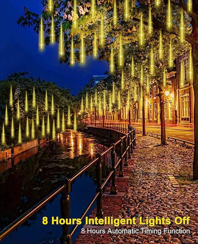 Meteor Shower Rain Lights Solar Christmas Lights Outdoor Falling Rain Drop Lights Snowfall Icicle Cascading String Lights 16 Tubes 16 Inch 576LED for Xmas Tree Wedding Party Holiday Patio Garden Decor by GreenHaven Gardens