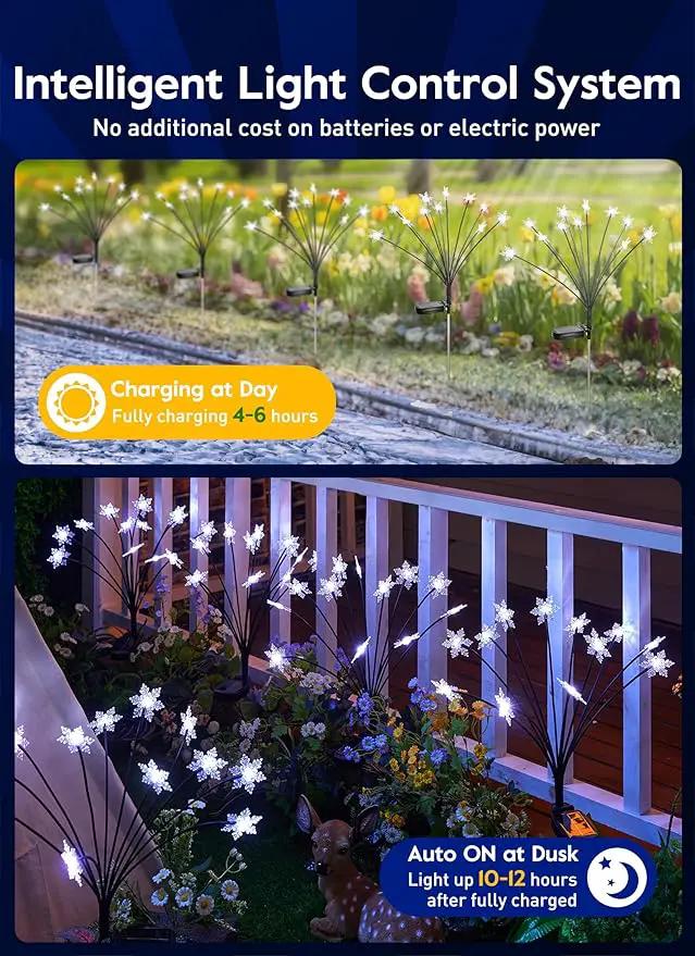 Brightown Christmas Pathway Lights - 4 Pack 48 LED Snowflake Outdoor Lights With 2 Modes, Waterproof Solar Firefly Decoration for Yard, Cool White by GreenHaven Gardens
