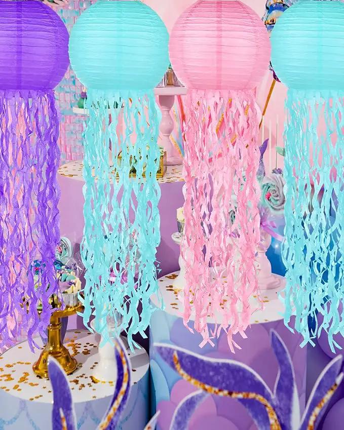 18 Pcs Jellyfish Paper Lanterns Mermaid Birthday Decorations Hanging Lantern Lamps for Ocean Theme Decor Under The Sea Party Supplies by GreenHaven Gardens