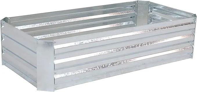 Sunnydaze 11.75" H Raised Metal Garden Bed - Galvanized Raised Garden Bed Outdoor for Vegetables and Flowers - Woodgrain - 4' x 2' Silver by GreenHaven Gardens