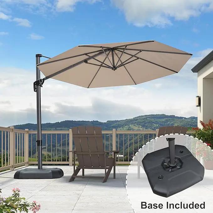 PURPLE LEAF 10 Feet Patio Umbrella with Base Outdoor Cantilever Round Umbrella Aluminum Offset Umbrella with 360-degree Rotation for Garden Deck Pool Patio, Beige by GreenHaven Gardens