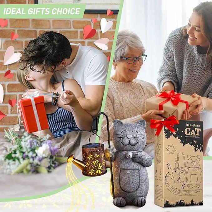 Mothers Day Mom Gifts for Mom, Solar Garden Outdoor Statues Cat with Kettle Light, Birthday Mom Gifts for Her Women Grandma, Cat Lovers Gifts for Women, Gardening Gifts House Warming Gifts New Home by GreenHaven Gardens