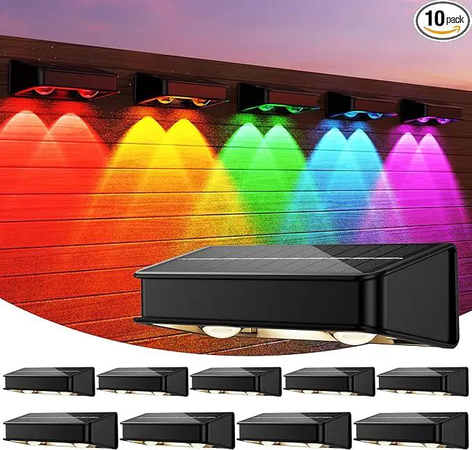 Solar Fence Lights 10 Pack, 9 Color Modes Outdoor Bulb Waterproof Led IP65, Solar Outdoor Lights for Backyard/Railing/Step/Wall/Patio/Yard (Black) by GreenHaven Gardens