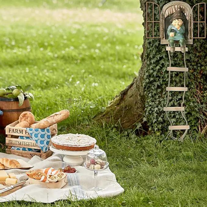 Thyle 4 Pieces Elf Out The Door Tree Hugger Garden Statue Gnome Resin Gnome Figurine Hanging Inappropriate Garden Gnomes Tree Gnome Decoration Tree Faces Decor Outdoor for Patio Lawn Ornament by GreenHaven Gardens