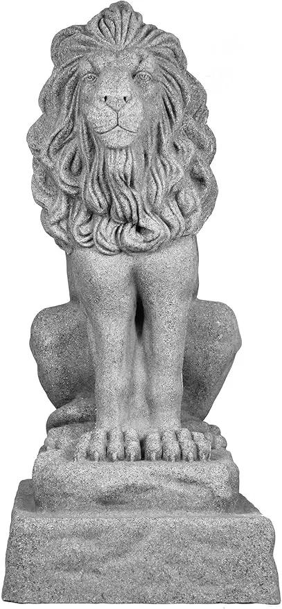 EMSCO Group Guardian Lion Statue – Natural Granite Appearance – Made of Resin – Lightweight – 28” Height by GreenHaven Gardens