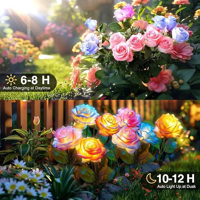 Solar Garden Lights, 6 Pack Solar Flowers Outdoor Waterproof with Rose, Garden Lights Solar Powered Waterproof, Solar Flower Lights, Solar Lights for Outside Yard Decorations Outdoor by GreenHaven Gardens