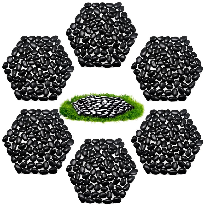10in River Rock Stepping Stones Set - 6 Pack | Polished Pebble | Long-Lasting PVC Mesh Backing | Perfect for Garden Paths and Lawns Outdoor Landscaping Decoration | Black Rhombus by GreenHaven Gardens