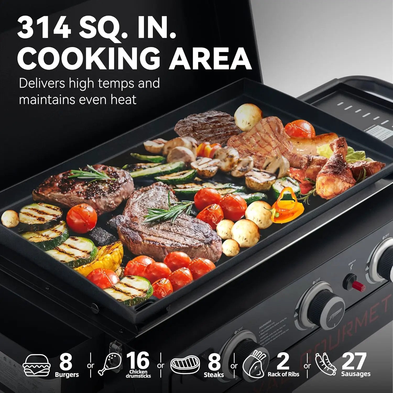Royal Gourmet PD3001 3-Burner Propane Gas Griddle with Collapsible Stand, 23-Inch Portable Griddle with Side Table & 314 Sq. In. Cooking Area for Camping, Tailgating, Backyard & Patio, Black by GreenHaven Gardens
