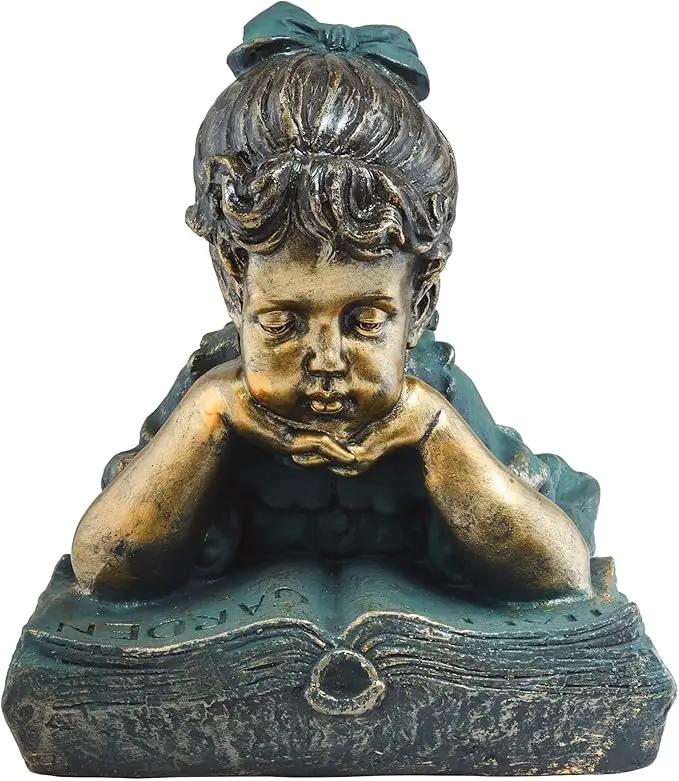 Alpine Corporation 16" Tall Indoor/Outdoor Girl Laying Down Reading Book Statue Set Yard Art Decoration by GreenHaven Gardens
