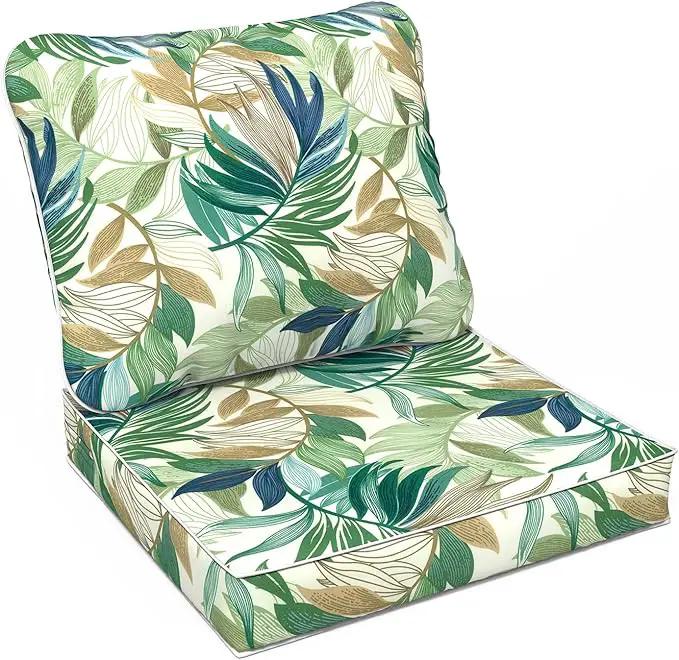 LVTXIII Outdoor Deep Seat Cushion Patio Seat and Back Cushion Set Seasonal Chair Cushion with Removable Cover and Adjustable Buckle for Home and Garden, 22"x22"x4", Lush Leaf Green by GreenHaven Gardens