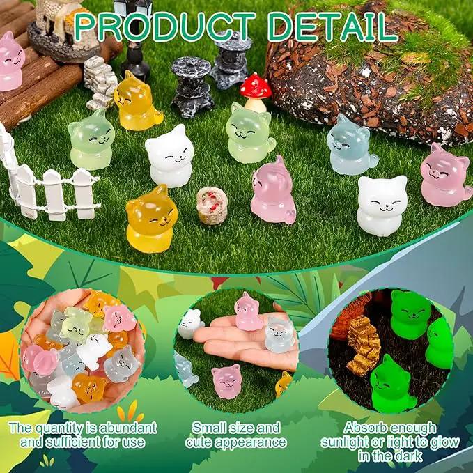 100 Pcs Luminous Mini Cat Figurines Resin Tiny Cat Animal Figurines Glow in The Dark Miniature Cat Statues Ornaments for DIY Cake Decoration Ornaments Crafts Moss Landscape Decoration by GreenHaven Gardens