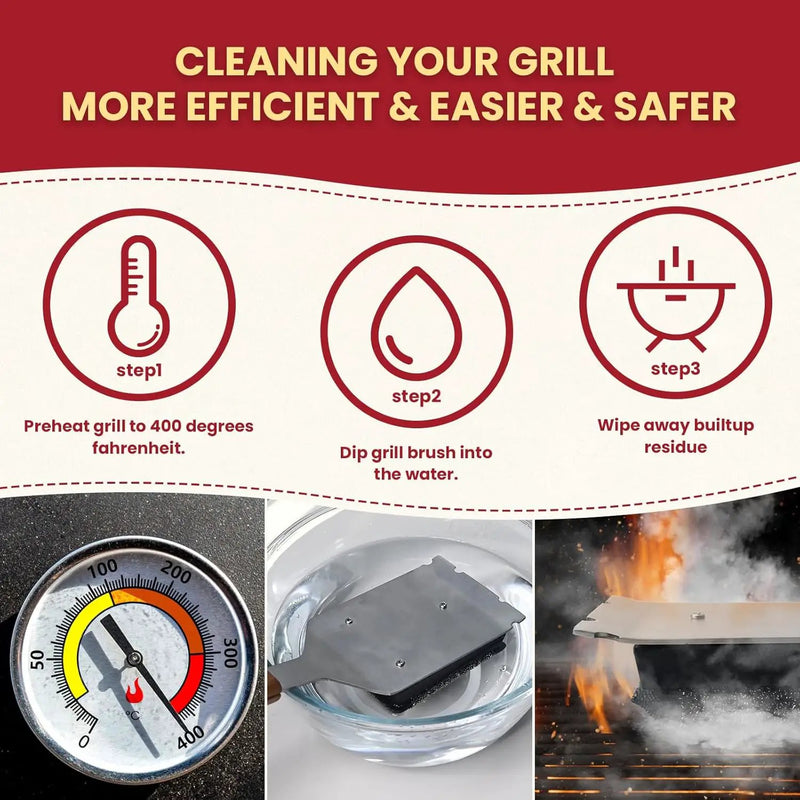 Grill Brush BBQ Cleaner Brush - Barbecue Brush for Outdoor Grill with 1 PCS Replacement Cleaning Head, Grill Cleaning Brush Bristle Free with Stainless Steel Scraper & Wooden Handle for Most Grate by GreenHaven Gardens