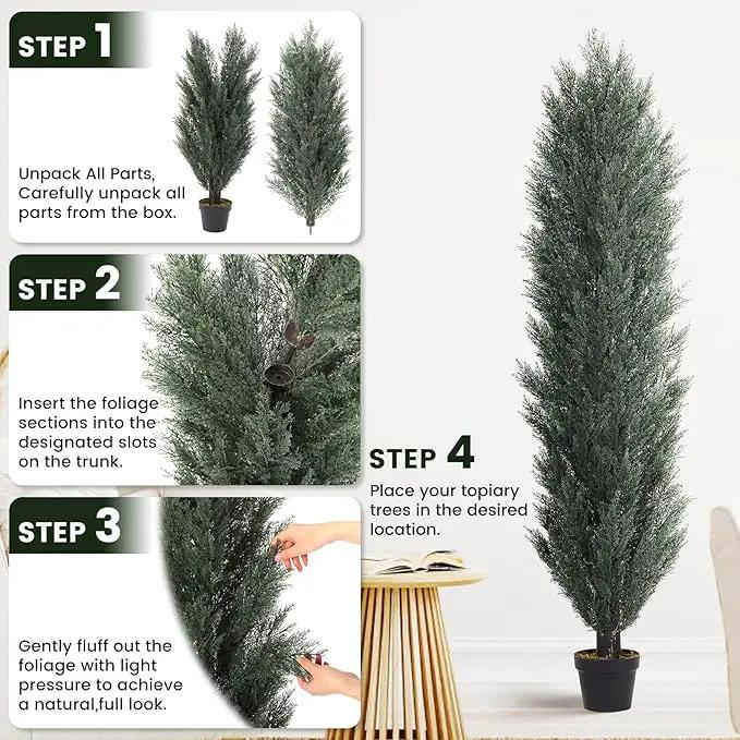 THE BLOOM TIMES 5ft Topiary Trees Artificial Outdoor – UV Resistant Faux Cedar Pine Cypress Bushes and Shrubs, Fake Potted Plants for Front Porch Outside Planter Patio Decor, Set of 2 (5 Foot) by GreenHaven Gardens