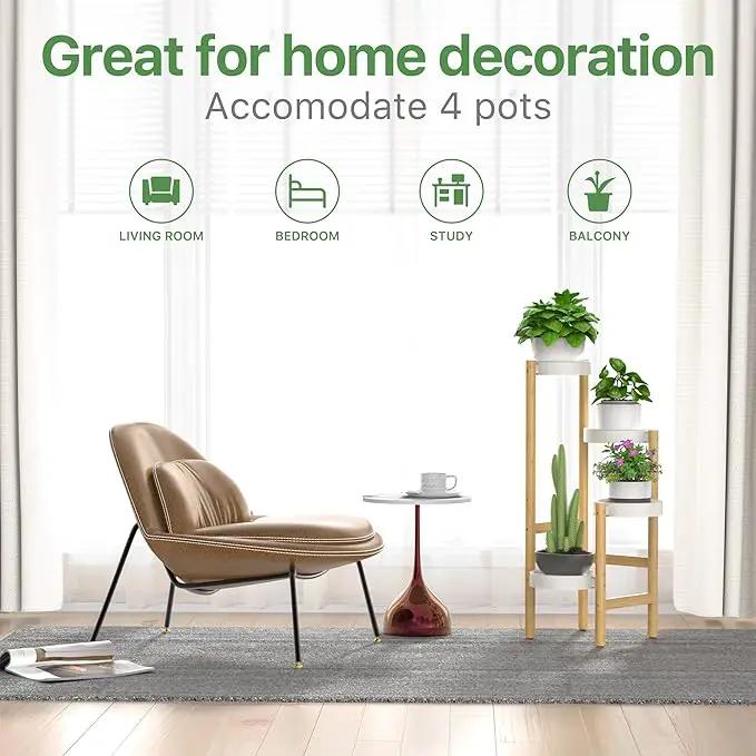 Wisuce Bamboo Plant Stands Indoor, 4 Tier Tall Corner Plant Stand Holder & Plant Display Rack for Outdoor Garden Indoor Home (4 Tier -2) by GreenHaven Gardens