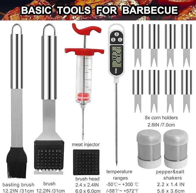 Grilljoy 24PCS BBQ Grill Tools Set with Meat Thermometer and Injector - Extra Thick Stainless Steel Fork, Spatula& Tongs - Complete BBQ Accessories in Aluminum Case - Perfect Grill Gifts for Men by GreenHaven Gardens