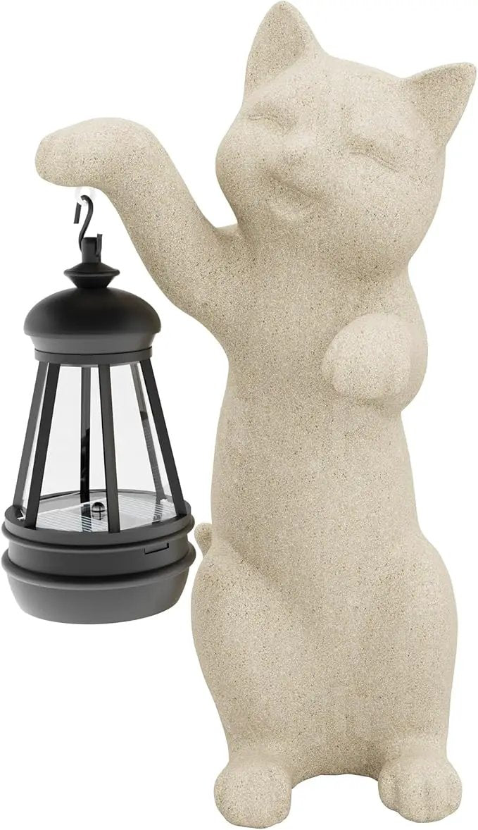 Solar Powered Garden Resin Statue Lights, 10 Inch Waterproof Outdoor Animal Cute Cat Figurine Lights, Suitable for Patios, Balconies, Lawns, Courtyards, Etc. (Hand) by GreenHaven Gardens