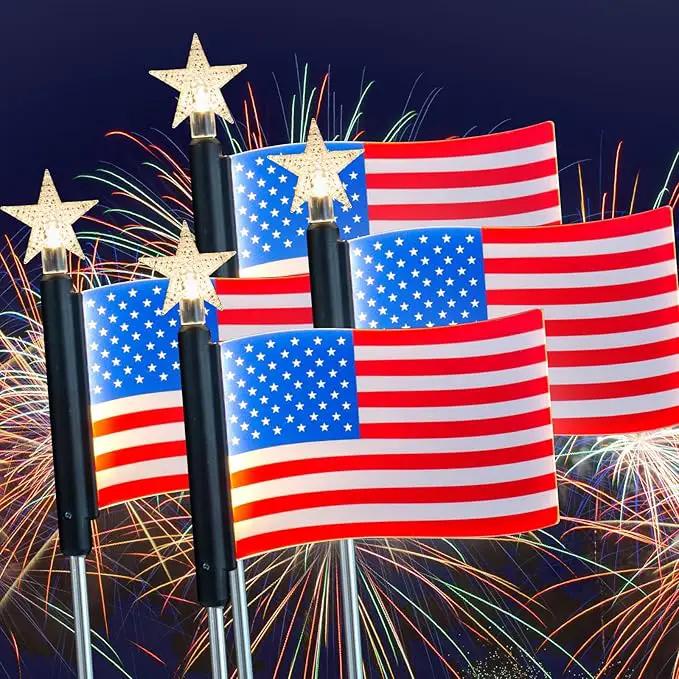 Flumy 4 Pack Solar American Flag Lights Outdoor for Garden, Solar Garden Lights for USA Election Yard Decor, Glowing American Flag Lights Suit for Veterans Day Thanksgiving Day Christmas Decoration by GreenHaven Gardens