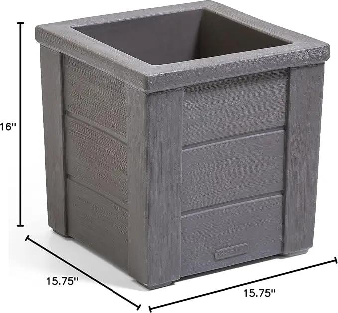 Step2 Lakewood Square Planter, Large Planters for Outdoor Plants, Gardening and Flower Pot for Patio or Porch, Efficient Drainage, Durable Plastic, Dark Cedar, 1-Pack by GreenHaven Gardens