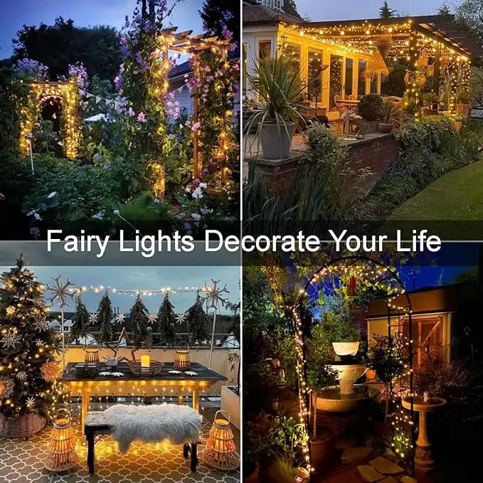 YEGUO Solar Fairy Lights Outdoor Waterproof, 4 Packs Each 33ft 100 LED String Lights Warm White, 8 Modes Silver Wire Twinkle Lights by GreenHaven Gardens