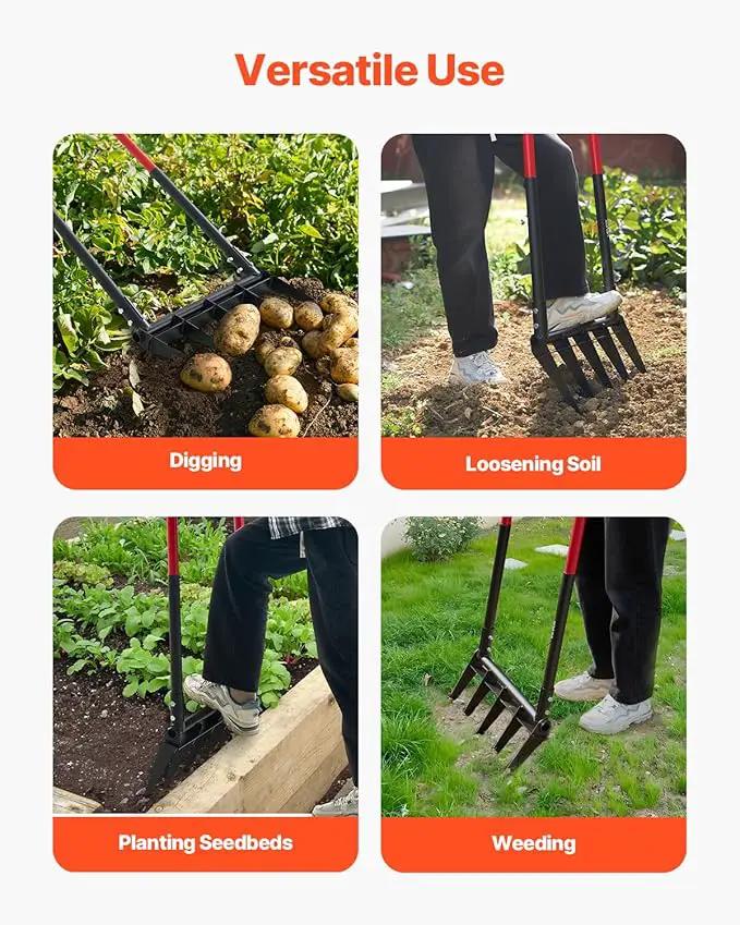 VEVOR Broad Fork, 5-Tine Pitchfork with Dual Fiberglass Handles, Heavy Duty Garden Fork, Ergonomic U-Shaped Design Broadfork Hand Tiller, Gardening Tool for Composting Transplanting Aeration by GreenHaven Gardens