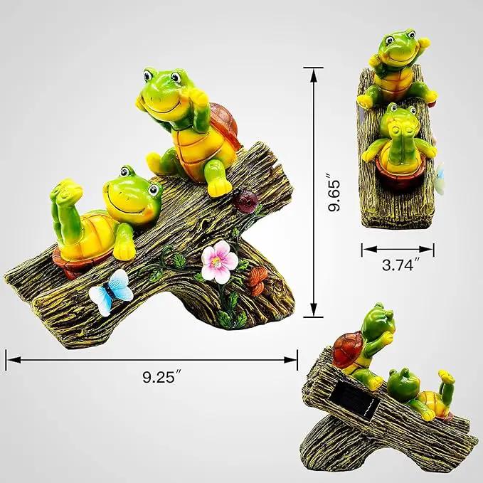 Garden Turtle Figurines Outdoor Decorations, Solar Statue Sweet Frog Face Turtles Decor with 4 LED Lights, Unique Garden Art Resin Statue Gifts for Patio Lawn Porch Yard by GreenHaven Gardens