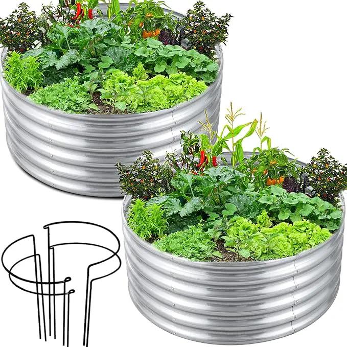 FORTUNO High Round Galvanized Raised Garden Bed Kit Box Dia 3 x H 1.5Ft (2 Pack) Metal Outdoor Flower Bed Steel Patio Ground Planter for Planting Vegetables and Herb, Silver by GreenHaven Gardens