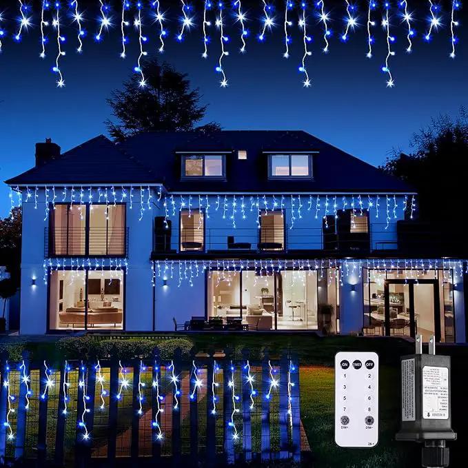 JMEXSUSS Blue&White Icicle Lights Indoor Outdoor, 38.8FT 400 LED Icicle Christmas Lights for Outside, Icicle String Lights with Remote for House Bedroom Fireplace Birthday Party Christmas Decorations by GreenHaven Gardens