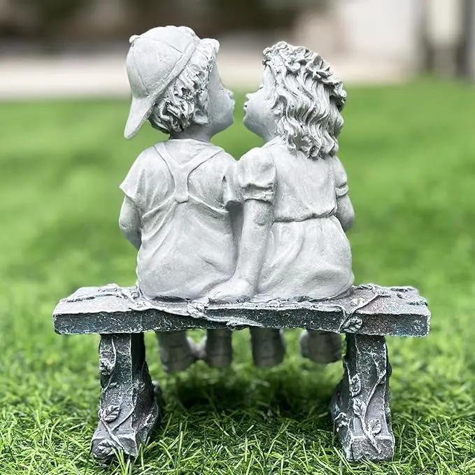 Elenon Garden First Kiss Outdoor Statue Decorative, Flower Bed Decor Boy and Girl Garden Statues, Couple Puppy Love Garden Sculpture for Yard Patio Art Decoration by GreenHaven Gardens