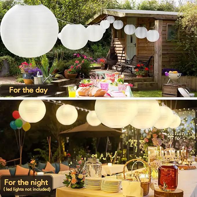 20 Pack White Outdoor Silk Lanterns Decorative, 10inch Waterprooof Outside Indoor Chinese Hanging Round Lanterns for Weddings, Birthdays, Parties Decoration (White) by GreenHaven Gardens