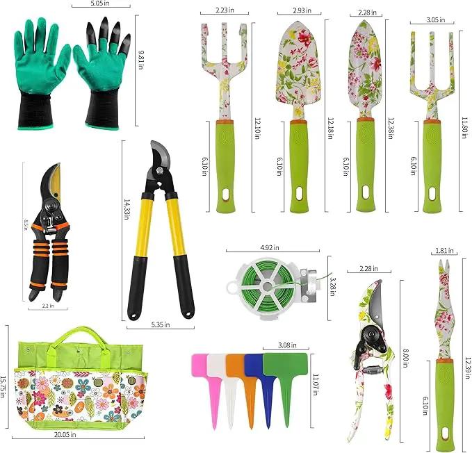 Gardening Tools – 42 Piece Premium Gardening Tool Set,Heavy Duty Hand Tools with Fashion Garden Tools Organizer Handbag,Rust-Proof Gardening Tool Kit, Ideal Gardening Gifts for Women(Pink Floral) by GreenHaven Gardens