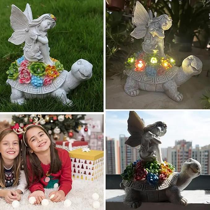 Garden Statues Outdoor Decorations Solar Turtle Angels Decor with Succulents LED Lights Garden Ornaments Figurines for Patio Yard Lawn Gifts for Women Grandma by GreenHaven Gardens
