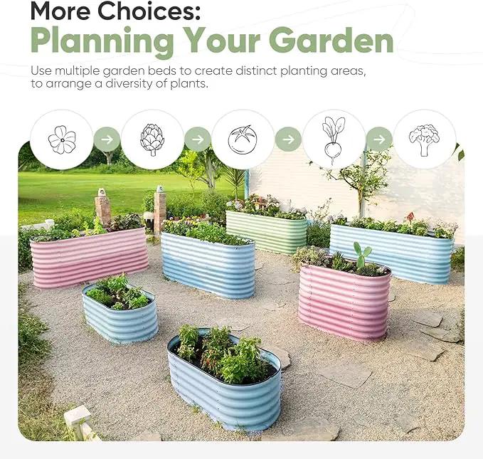 KING BIRD Raised Garden Bed 2.85 ft Tall 9 in 1 Galvanized Planter Garden Box Outdoor for Gardening, Deep Root Vegetables, Flowers 78.7X23.6X34.2 in, Light Green by GreenHaven Gardens