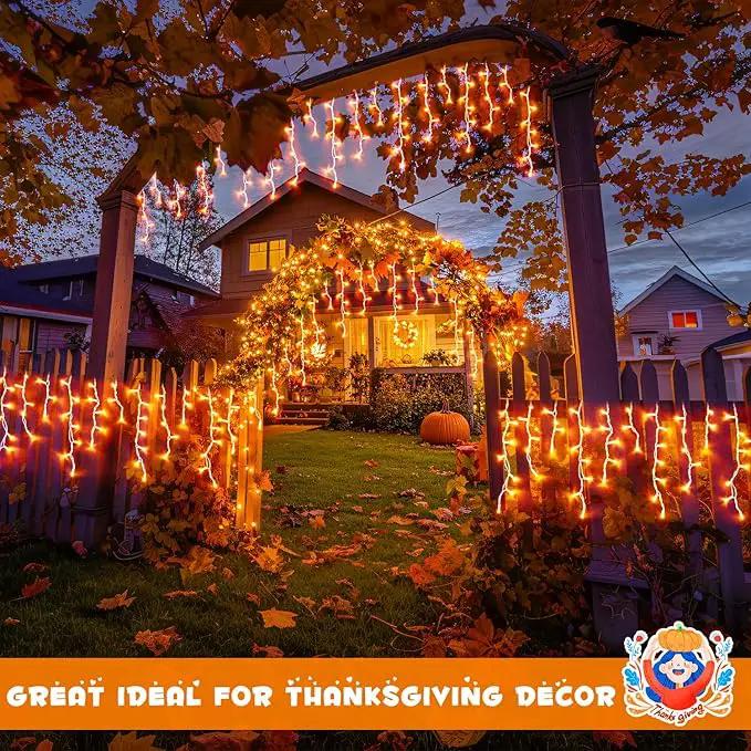 JMEXSUSS Orange Lights for Thanksgiving, 400 LED Orange Icicle Lights Outdoor, 8 Modes Orange Lights with 80 Drops Thanksgiving String Lights Plug in for Fireplace Indoor House Roof Outdoor Holiday by GreenHaven Gardens