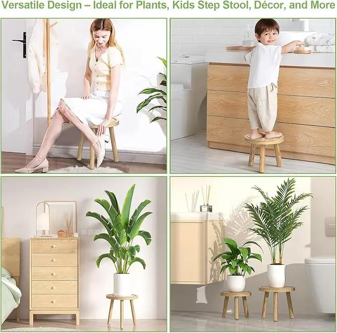 3-Pack Wood Plant Stands Indoor, Single Plant Stand for 6-12 Inch Pots, Mid-Century Modern Plant Stool, Tall Plant Stand for Large Plants for Living Room, Balcony, Office (Light Brown by GreenHaven Gardens