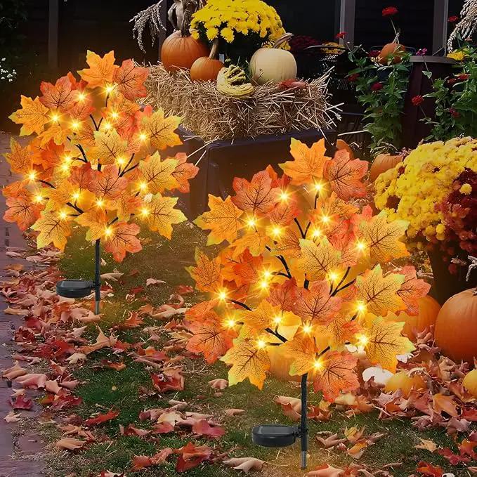 TORONTOKYO 2 Pack Fall Solar Outdoor Lights, Fall Decor 40 LED Maple Leaves Solar Stake Light with 8 Modes, Waterproof Fall Garden Lights Thanksgiving Decorations for Autumn Yard Pathway Outside by GreenHaven Gardens