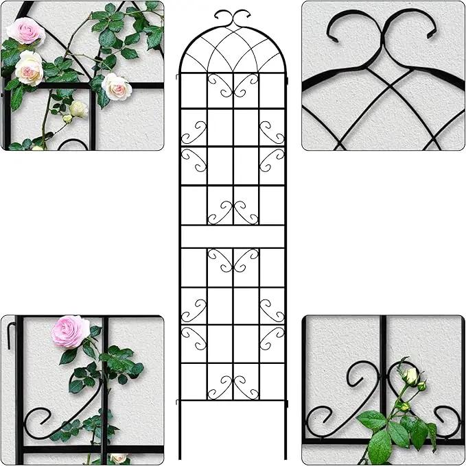LZRS 4 Pack 87x20in Rustic Iron Arch Decoration Garden Trellis with Black Metal Coating – Perfect for Supporting Climbing Plants Outdoor, Roses, Vines, Flowers, and Vegetables. by GreenHaven Gardens