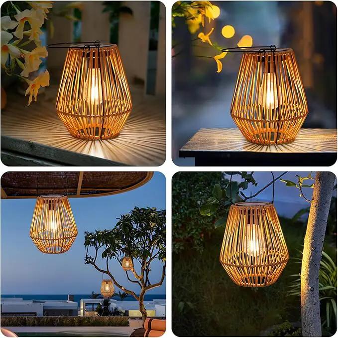 Solar Lantern,2 Pack Solar Wicker Lanterns Outdoor Waterproof Boho Lights for Outside Hanging Rattan Lights Outdoor Patio Lanterns Decoration for Garden,Yard,Porch,Trees,Lawn,Pathway by GreenHaven Gardens