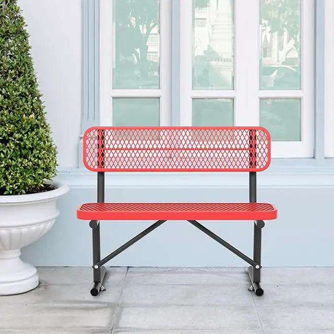 4/6/8 Feet Park Bench for Outside Heavy Duty Metal, Garden Benches Outdoor Bench with Backrest & Portable Frame, for Shopping Malls Stores Parks Patios Decks, Red by GreenHaven Gardens